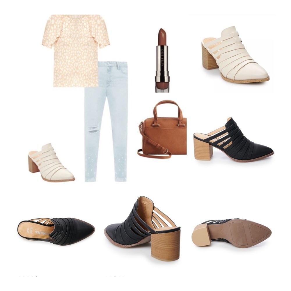 Women's Black and Cream Mules